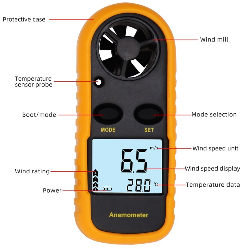 Anemometro digitale a buon mercato misuratore di temperatura della velocità  del vento